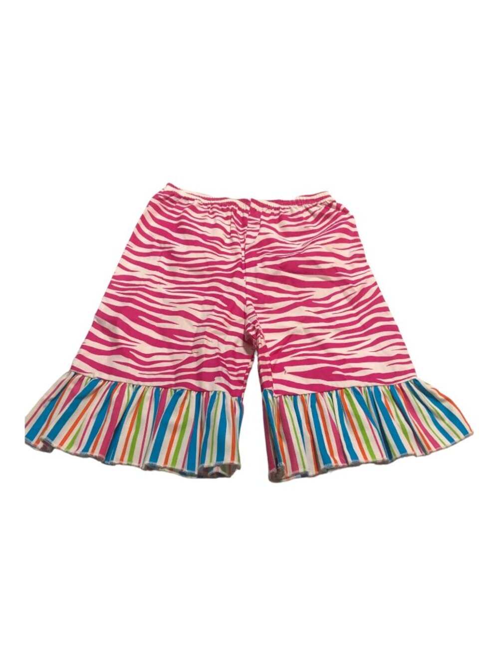 Wide Leg Hot Pink White Zebra Multi Color Stripe Bell Cropped Pants Sz 3T